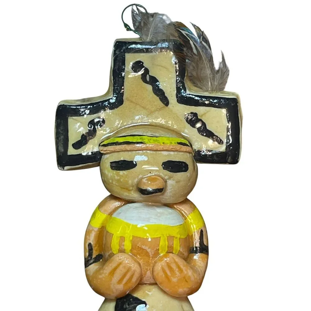 Vintage Native American Kachina Laguna‎ with Feather Ornament Signed by Shirley